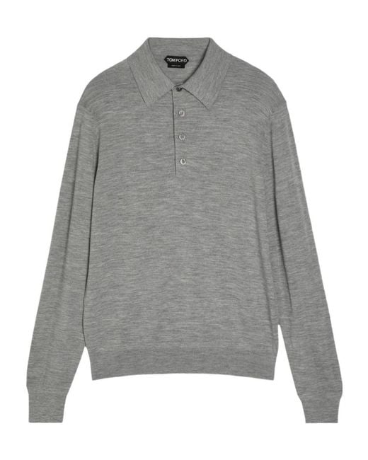 Tom Ford Gray Long-Sleeved Polo Collar Sweater for men