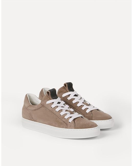 Brunello Cucinelli Brown Suede Sneakers With Precious Loop