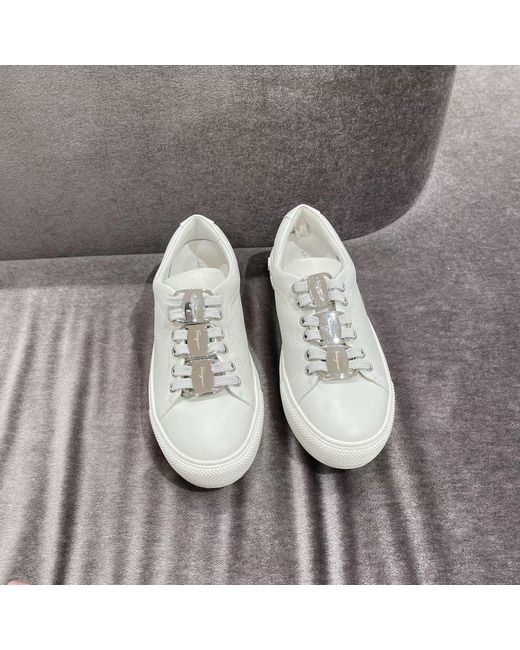 Ferragamo White Nadine Lace-Up Leather Trainers