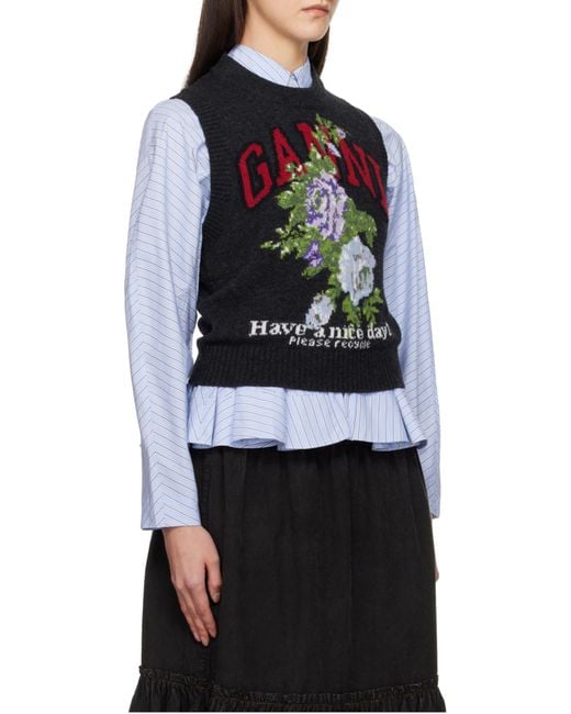 Ganni Black Logo Printed Sleeveless Jumper