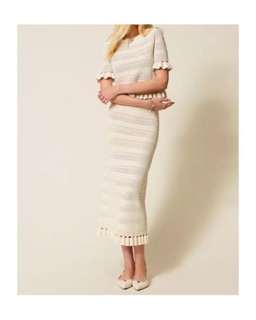 Twinset Natural Ruffle Knitted Midi Skirt