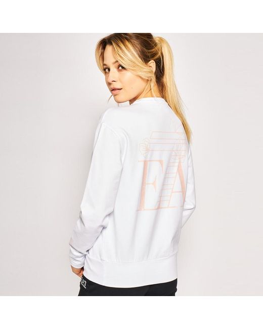 EA7 White Round Collar Long Sleeve Sweater