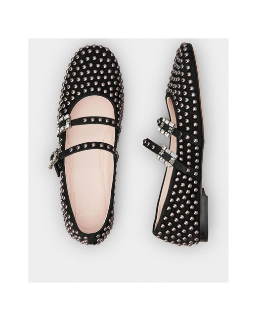 Roger Vivier Black Stud Embellished Buckle Strap Flat Shoes