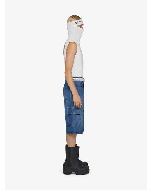 Givenchy Blue Multicutted Denim Cargo Shorts for men