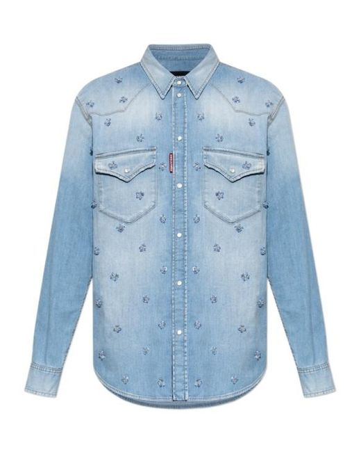 DSquared² Blue Embellished Western Shirt for men