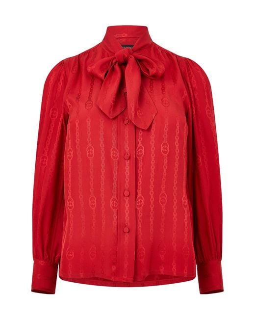 Gucci Red Long Sleeve Jacquard Blouse