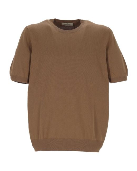 Gran Sasso Brown Short-Sleeve Knitted Sweater for men