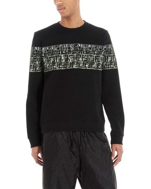 Fendi Black Ff Camouflage Printed Hoodie for men