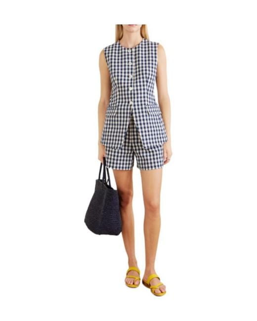 Veronica Beard Blue High-Waisted Plaid Shorts