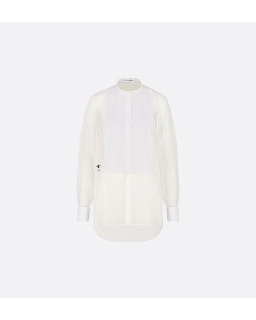 Dior White Transparent Blouse With Plastron And Removable Ruched Collar