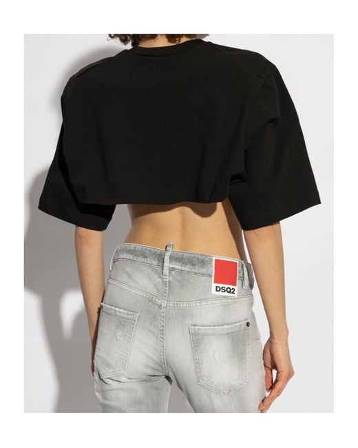 DSquared² Black Logo Embossed Cropped T-Shirt