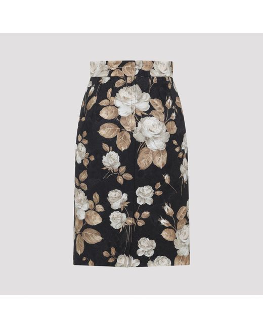 Dolce & Gabbana Black Floral Printed Midi Skirt