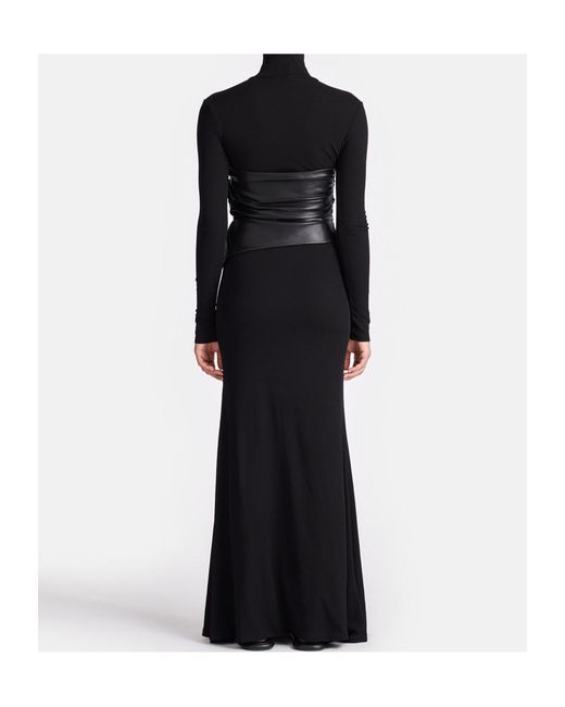 Nanushka Black Draped-Panel Roll-Neck Maxi Dress