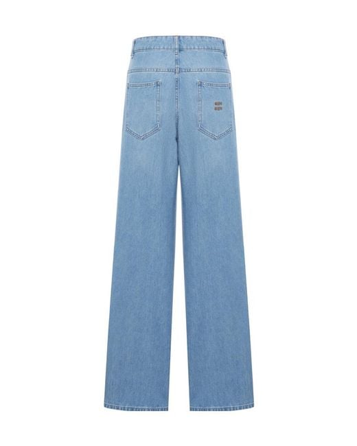 Miu Miu Blue Logo-Embroidered Tapered-Leg Jeans