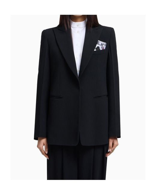 Emporio Armani Blue Tailored Single-Breasted Jacket With Notched Lapel