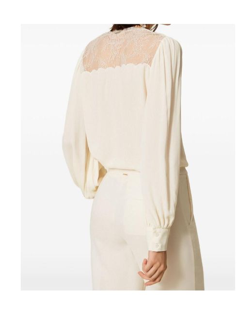 Twinset Natural Jacquard Shirt With Lace
