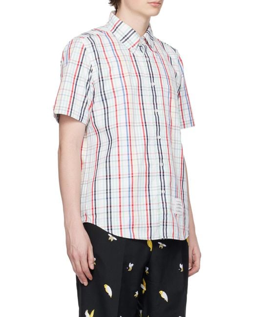 Thom Browne White Checkered Short-Sleeve Shirt for men
