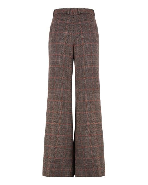 Chloé Brown Chloé Checked High-Waisted Flared Pants