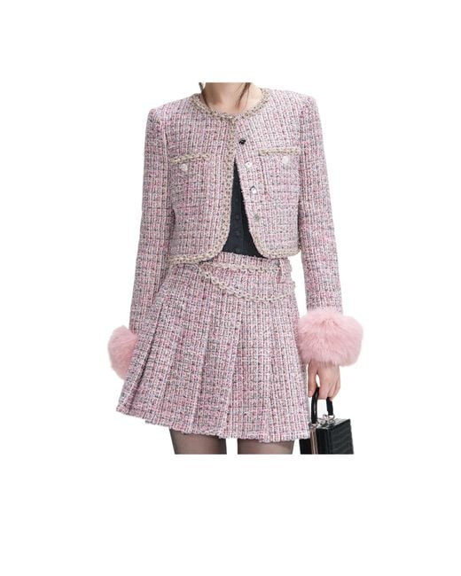 Self-Portrait Pink Pleated Chain Belt Mini Skirt