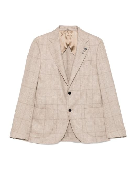 Lardini Natural Checked Two-Button Jacket for men