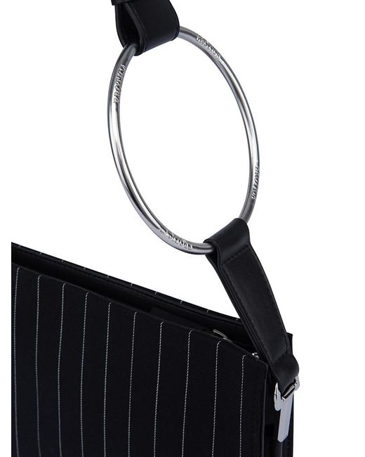 Dondup Black Pinstripe-Pattern Ring-Detail Tote Bag