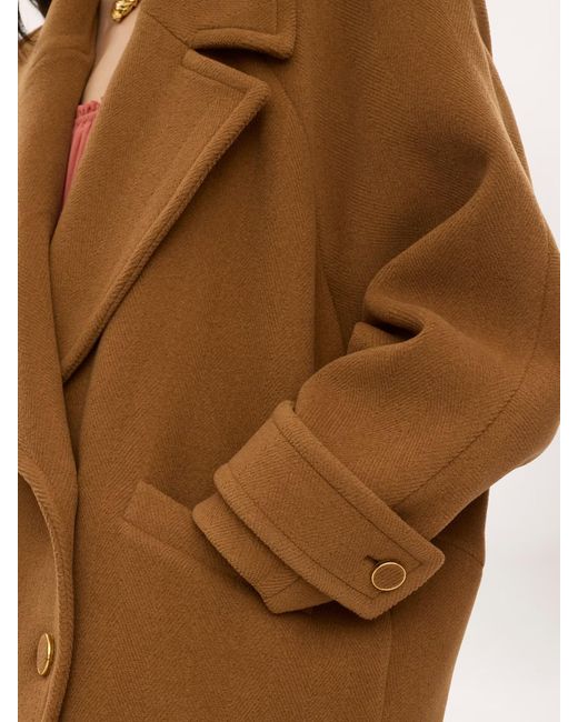 Chloé Brown Chloé Double-Breasted Herringbone Short Coat