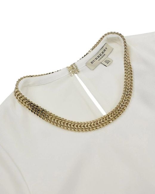Burberry White Logo Round-Neck Long-Sleeve Blouse