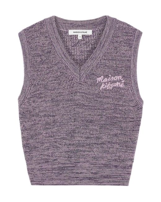 Maison Kitsuné Purple V-Neck Rib Vest
