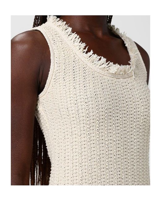 Emporio Armani Natural Frayed-Neck Knitted Top
