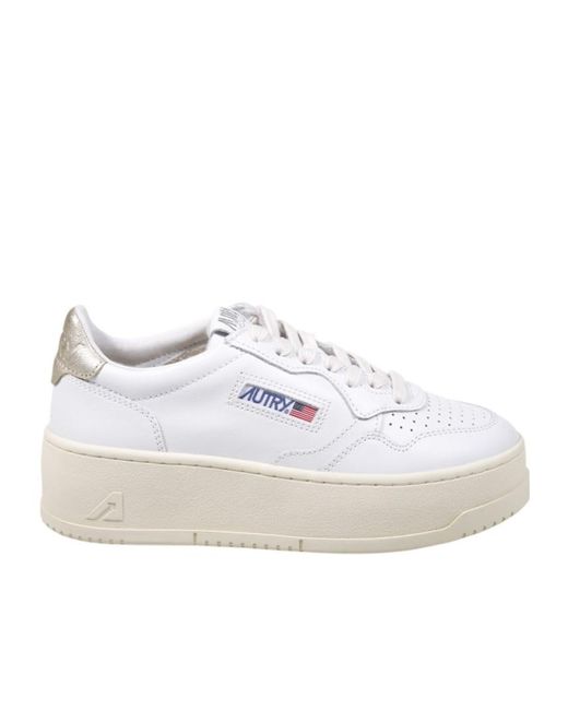 Autry White Platform Low Logo Patch Sneakers