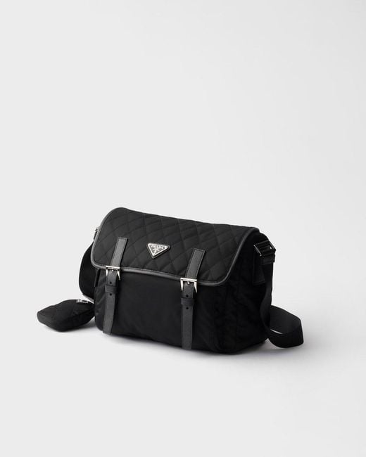 Prada Black Large Quilted Re-Nylon Shoulder Bag With Saffiano Trim