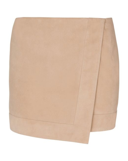 Balmain Natural Suede Wrap Mini Skirt