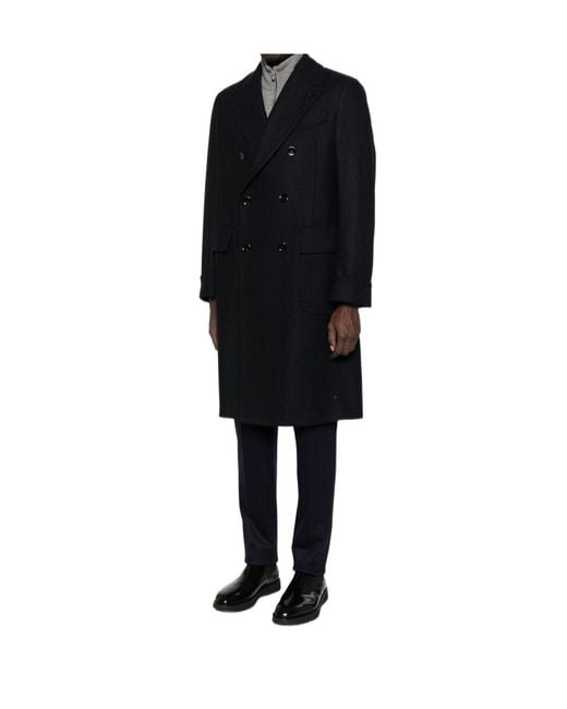 Lardini Black Double Breasted Flower Detailed Coat for men