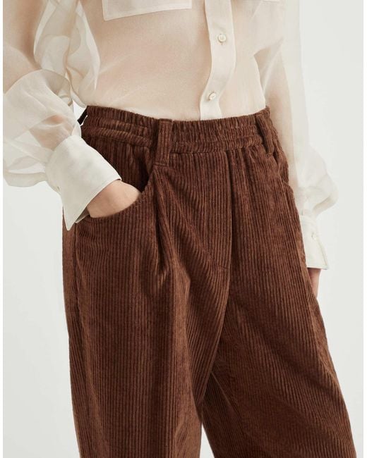 Brunello Cucinelli Brown Elasticated Waistband Straight-Leg Trousers