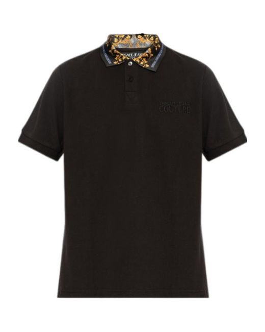 Versace Jeans Black Couture Logo Embroidered Short Sleeved Polo Shirt for men