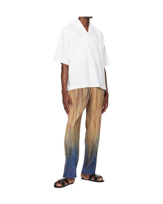 Homme Plissé Issey Miyake White Embroidered Embossed Shirt for men