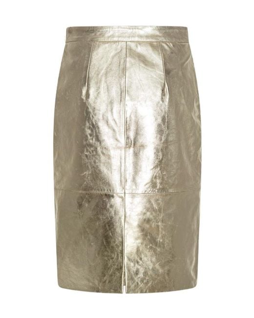 ROTATE BIRGER CHRISTENSEN Natural Metallic Pencil Midi Skirt