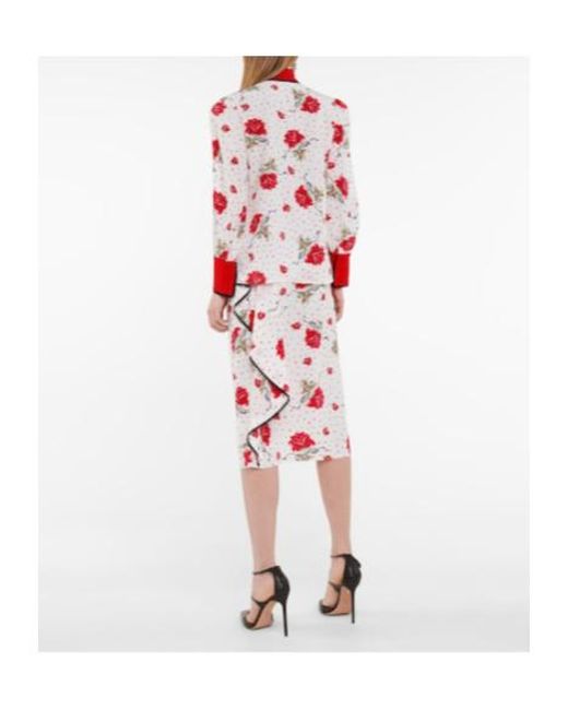 Rodarte White High-Waisted Printed Silk Crepe Midi Skirt