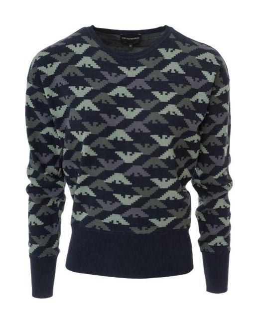 Emporio Armani Blue Logo Jacquard Pullover