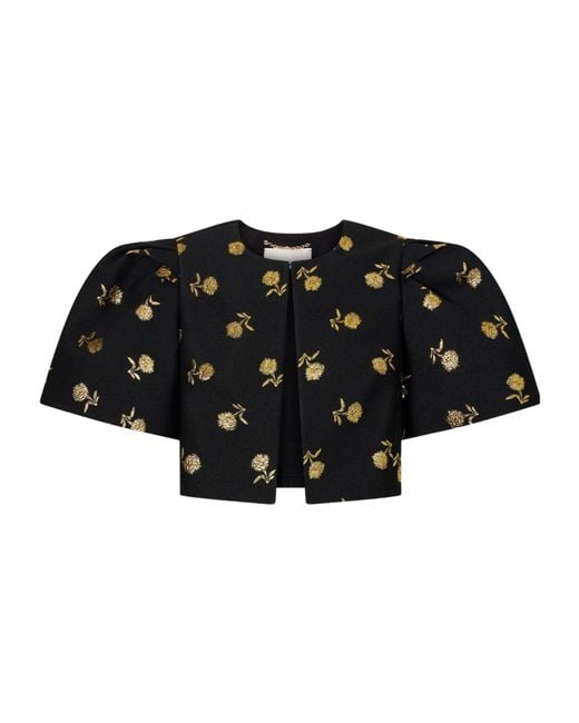 Carolina Herrera Black Cropped Embroidered Jacquard Evening Jacket
