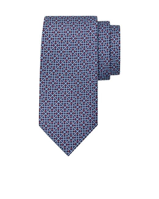 Ferragamo Blue Square Gancini Print Silk Tie for men