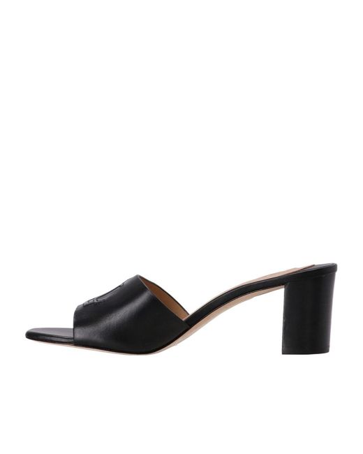 Ralph Lauren Black Logo-Embossed Block-Heel Sandals