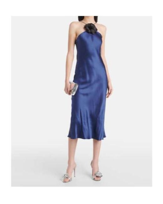 Rodarte Blue Floral-Appliqué Silk Midi Dress