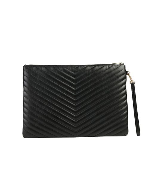 Saint Laurent Black Large Logo Monogram Quilted Clutch Bag