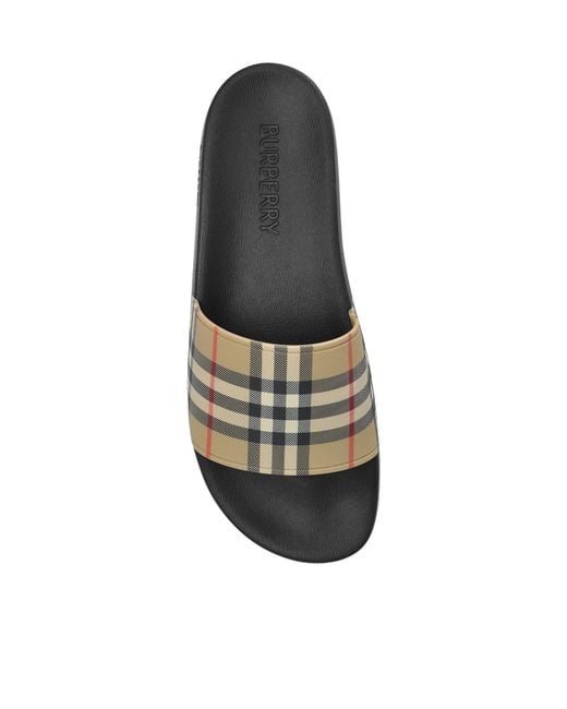 Burberry White Check Printed Slip-On Slides for men