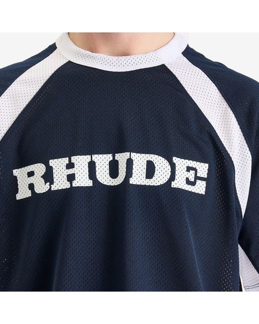 Rhude Blue Racing Logo Mesh T-Shirt for men