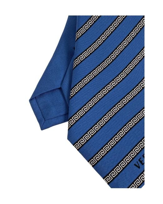 Versace Blue Greca-Pattern Diagonal-Stripe Tie for men