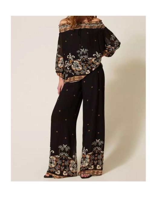 Twinset Black Printed Off-Shoulder Blouse