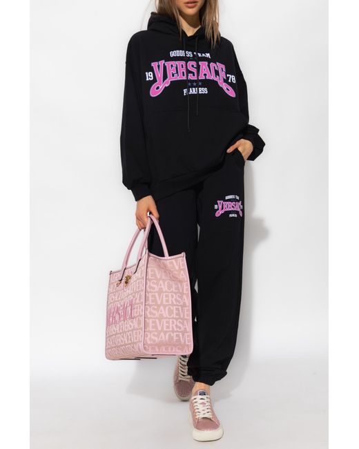 Versace Black Logo Printed Drawstring Hoodie