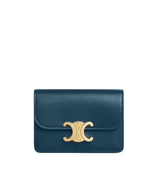 Céline Blue Card Holder With Flap Triomphe